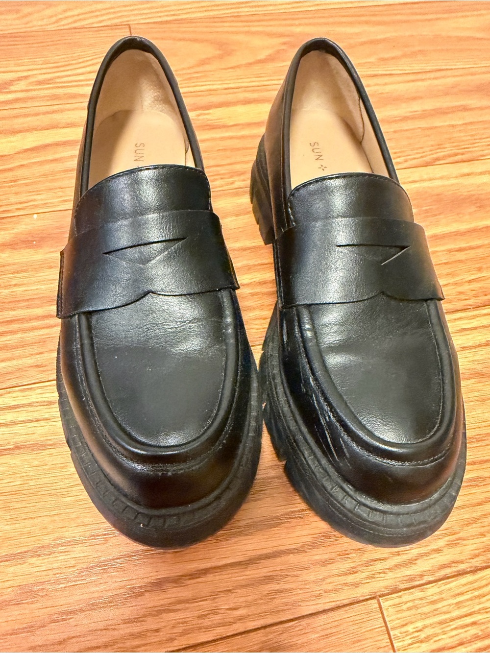 Sun + Stone Black Leather Penny Loafers